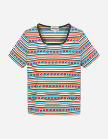 플라워 패턴 스트라이프 티셔츠