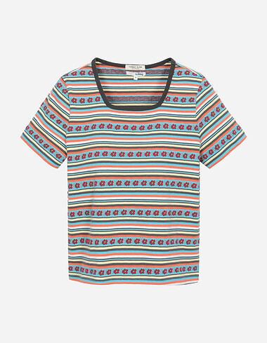 플라워 패턴 스트라이프 티셔츠