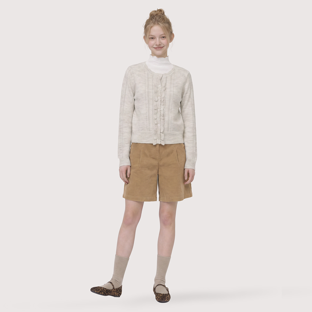 [KiiiKiii 착용] 프릴 포인트 라운드넥 가디건