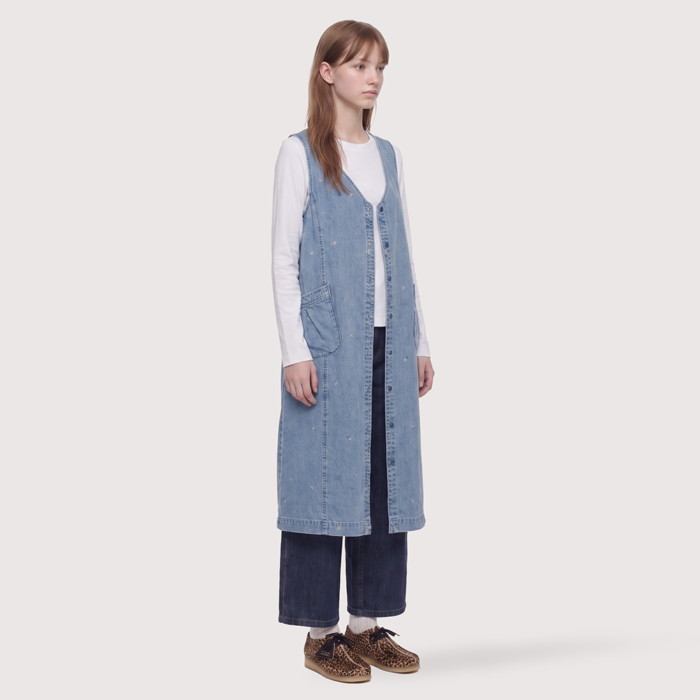 플라워 자수 데님 레이어드 원피스
