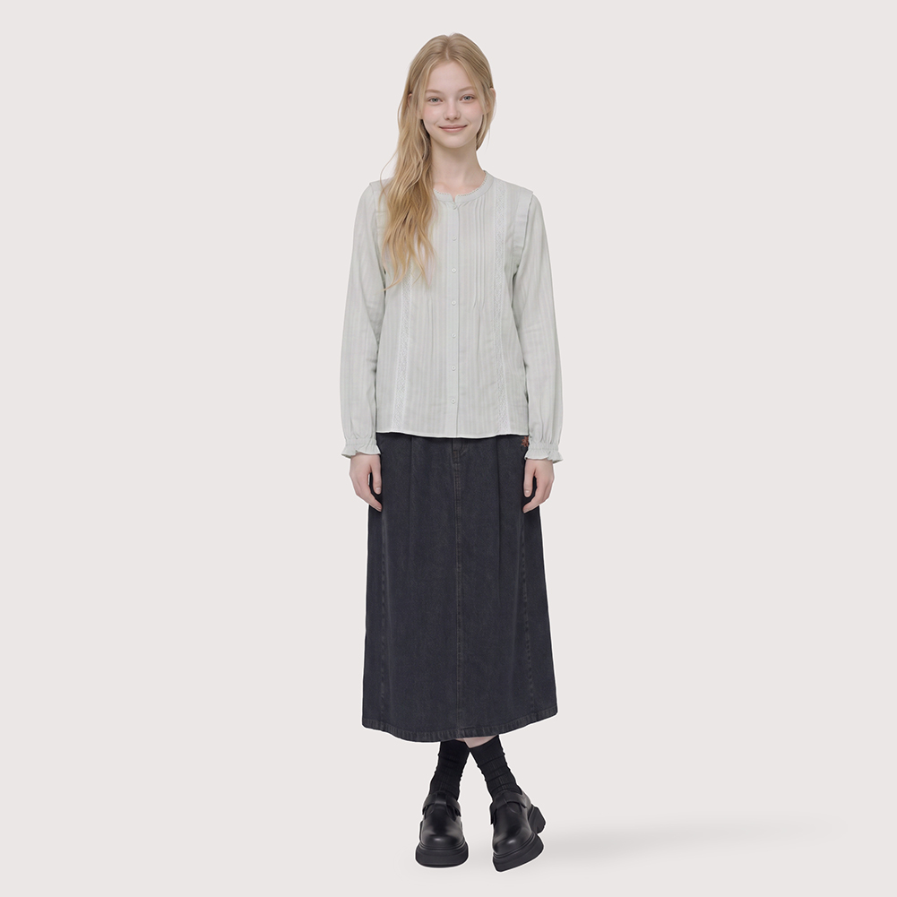 [KiiiKiii 착용] 원턱 데님 스커트