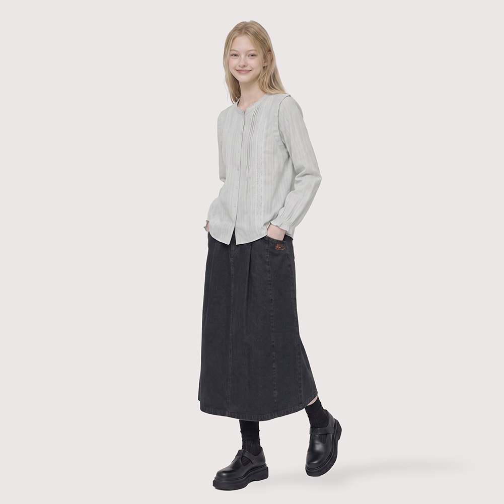 [KiiiKiii 착용] 원턱 데님 스커트