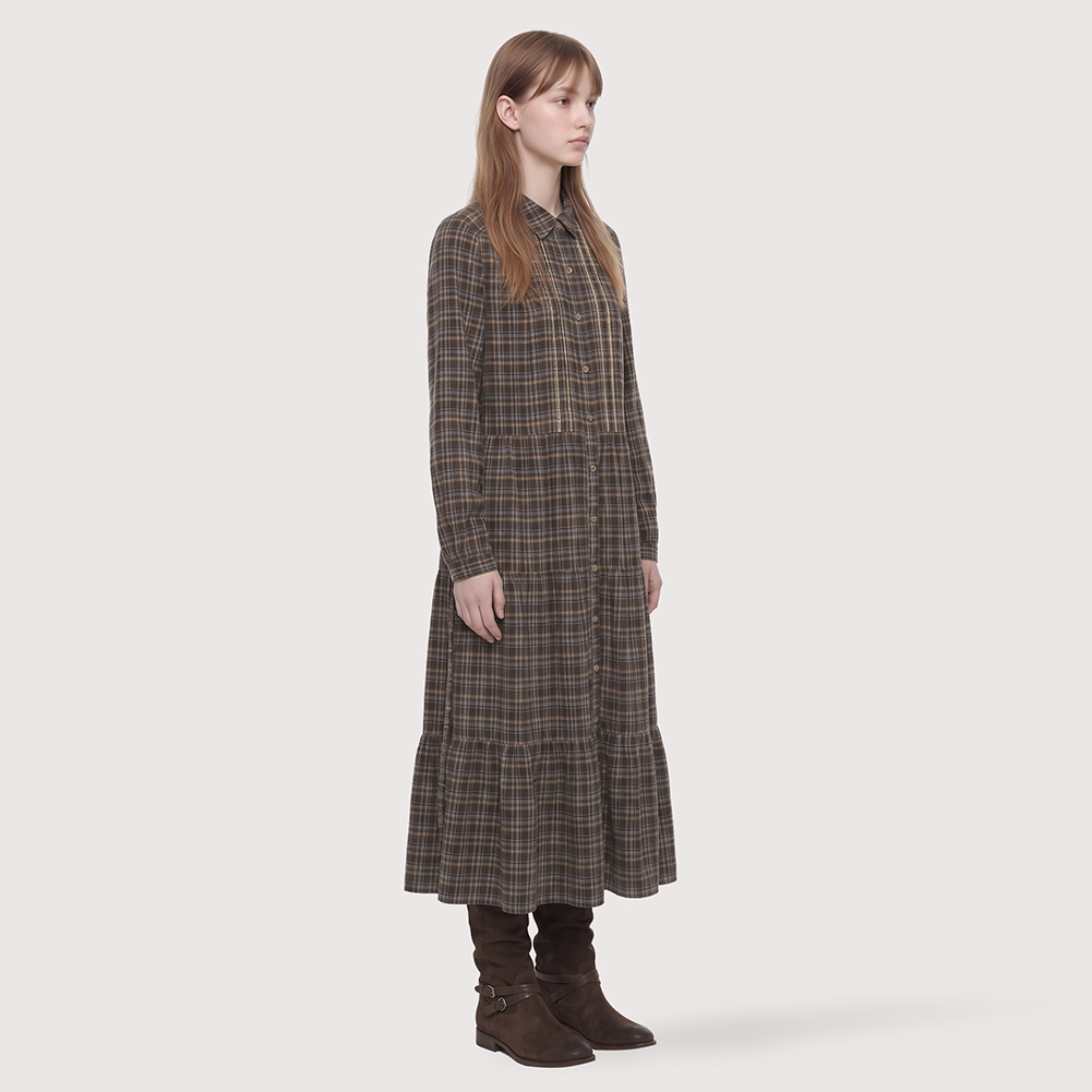 체크 셔츠카라 A라인 원피스