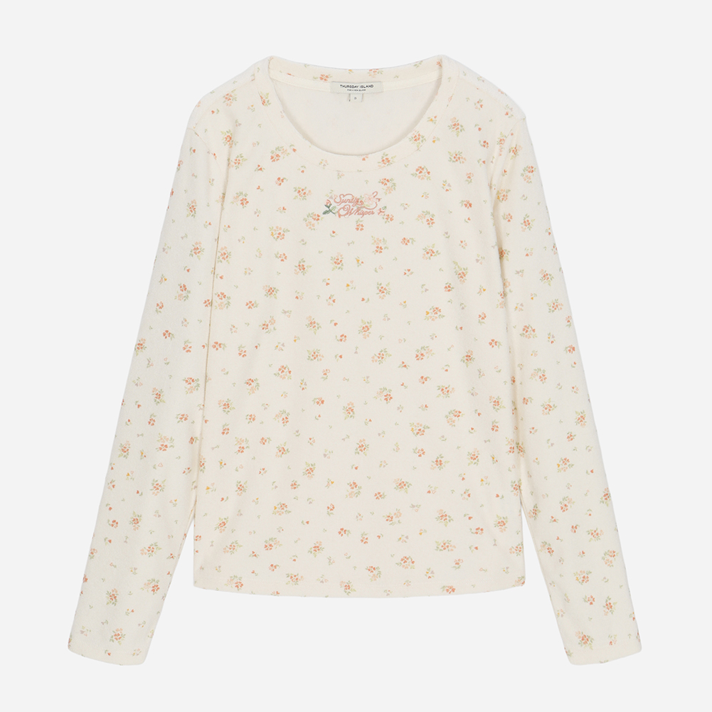 [KiiiKiii 착용] 플라워 프린트 테리 티셔츠