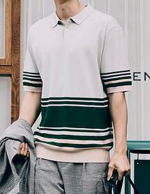 [안보현 착용] 스트라이프 카라니트B [스탠다드]